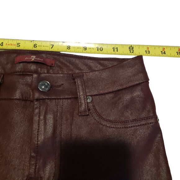 7 For All Mankind Sz 25 Mid Rise Faux Suede Brown Stretch Skinny Jeans - Picture 8 of 11
